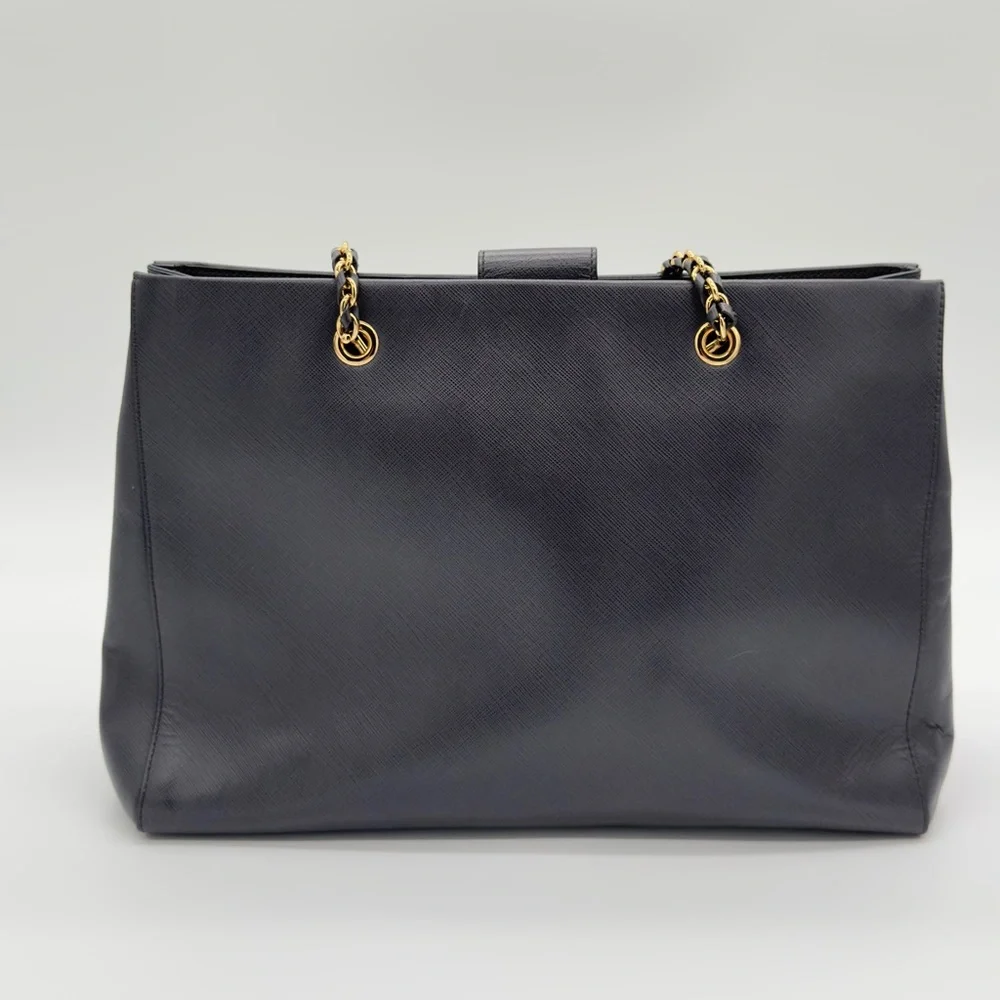 Salvatore Ferragamo Leather Chain Tote Bag Handbag Grey Gold - Picture 14 of 16